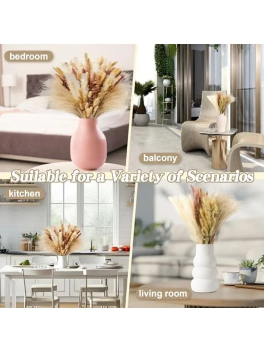 200 Pcs Dried Pampas Grass & Bunny Tails - Boho Home Decor, Rustic Wedding